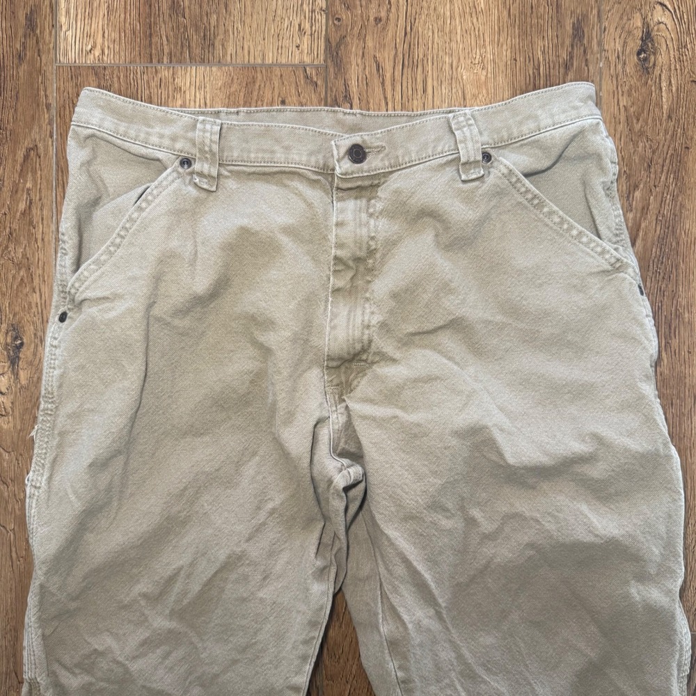 Wrangler‎ Tan Carpenter Pants Relaxed Fit Work Utility Mens 36x32 Jeans Cotton - Picture 3 of 12